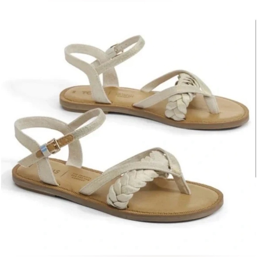NWT Size 6.5 Toms Lexie Natural Shimmer Canvas Sandals